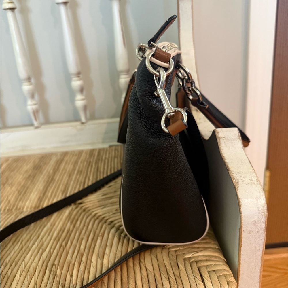 Coach Black Leather Bag with Brown Trim and White Piping - Picture 4 of 7